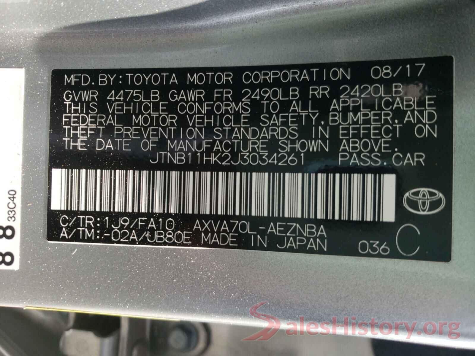 JTNB11HK2J3034261 2018 TOYOTA CAMRY