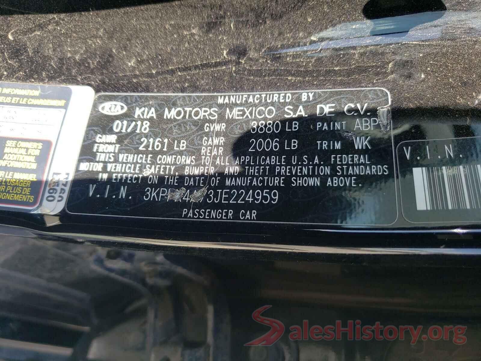 3KPFK4A73JE224959 2018 KIA FORTE