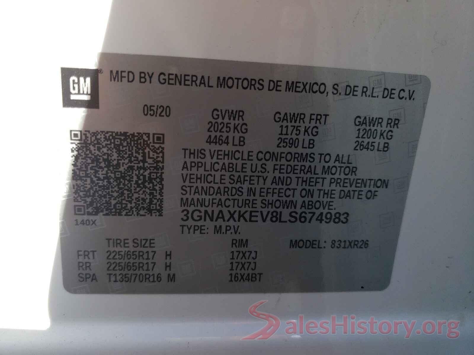 3GNAXKEV8LS674983 2020 CHEVROLET EQUINOX