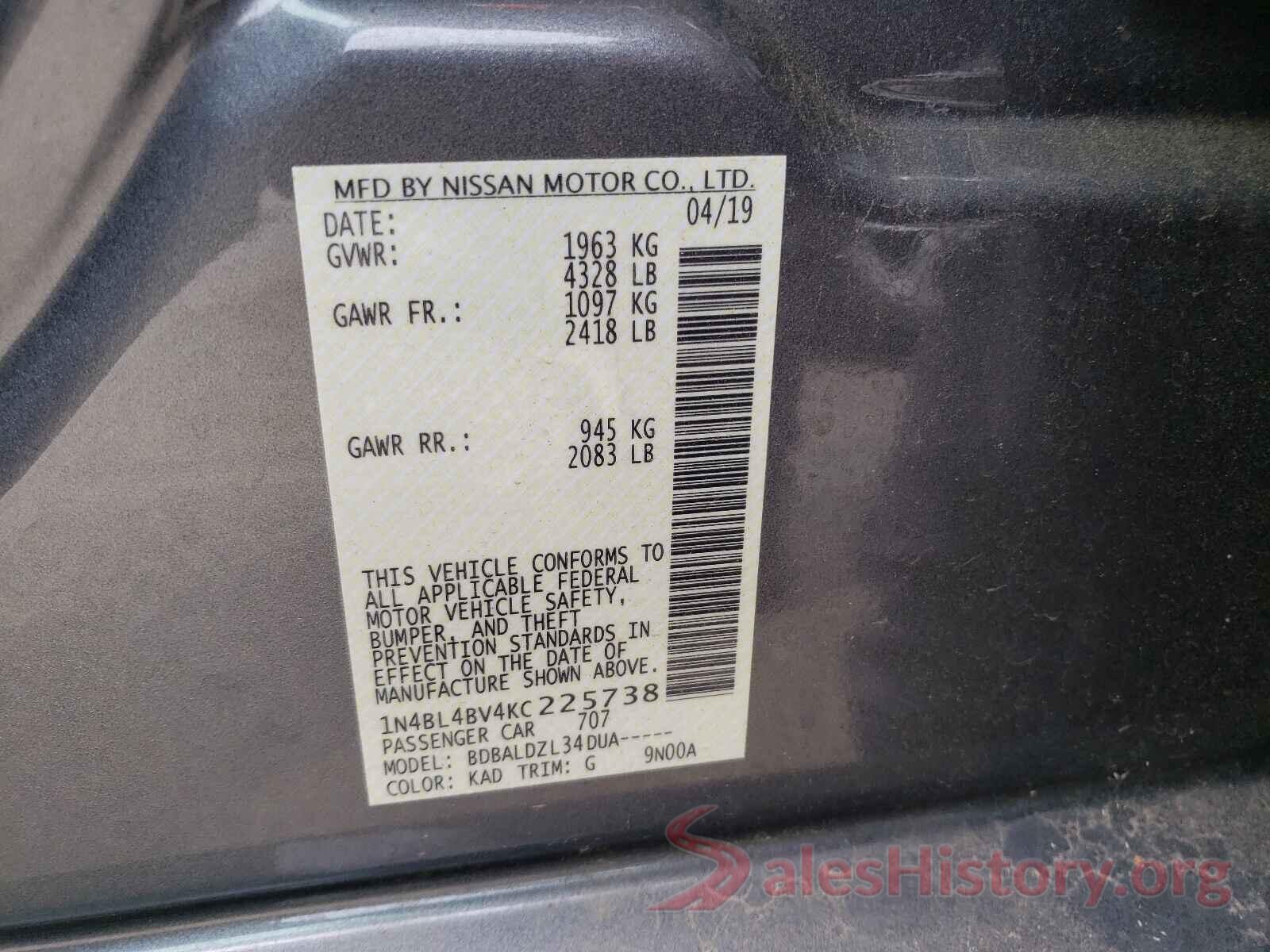 1N4BL4BV4KC225738 2019 NISSAN ALTIMA