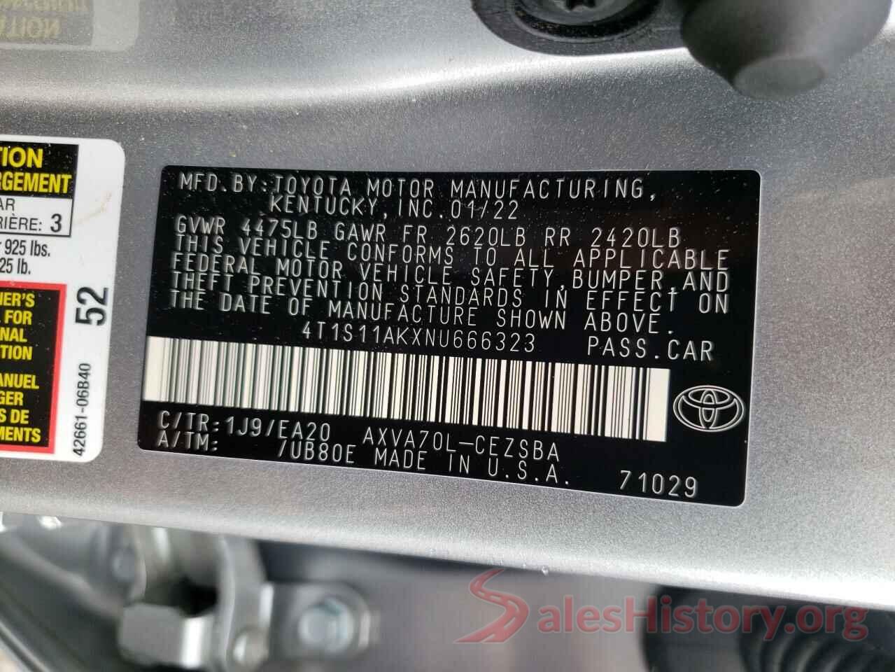 4T1S11AKXNU666323 2022 TOYOTA CAMRY