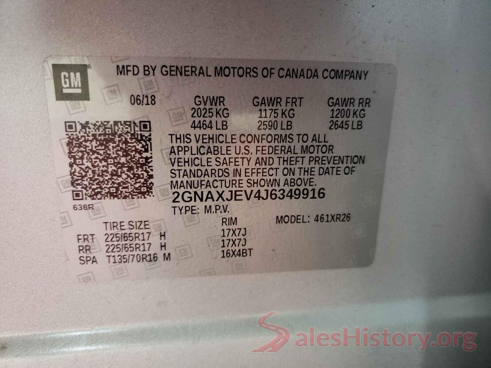 2GNAXJEV4J6349916 2018 CHEVROLET EQUINOX