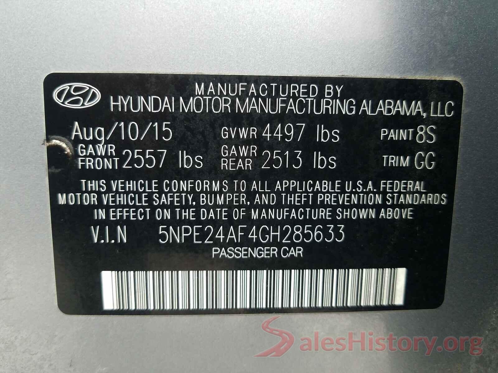 5NPE24AF4GH285633 2016 HYUNDAI SONATA