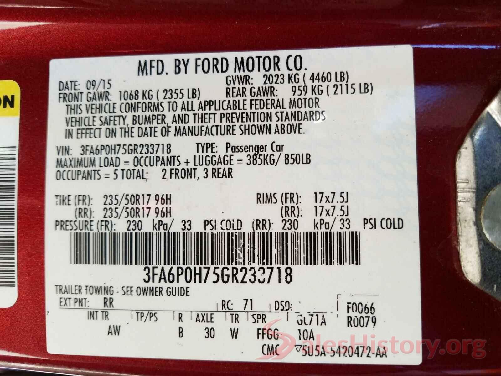 3FA6P0H75GR233718 2016 FORD FUSION