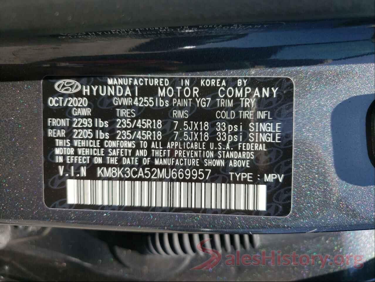 KM8K3CA52MU669957 2021 HYUNDAI KONA