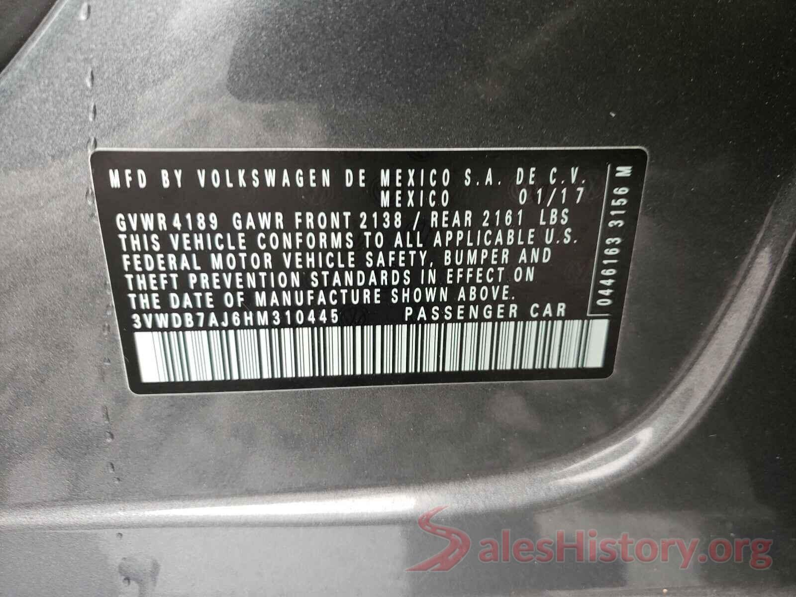 3VWDB7AJ6HM310445 2017 VOLKSWAGEN JETTA