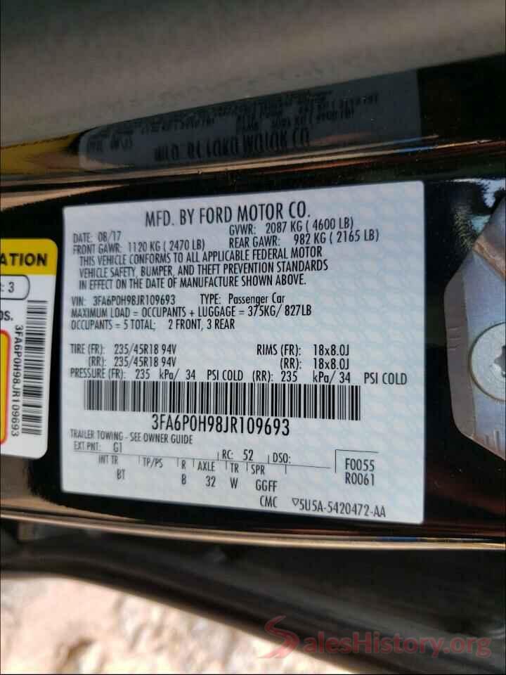 3FA6P0H98JR109693 2018 FORD FUSION