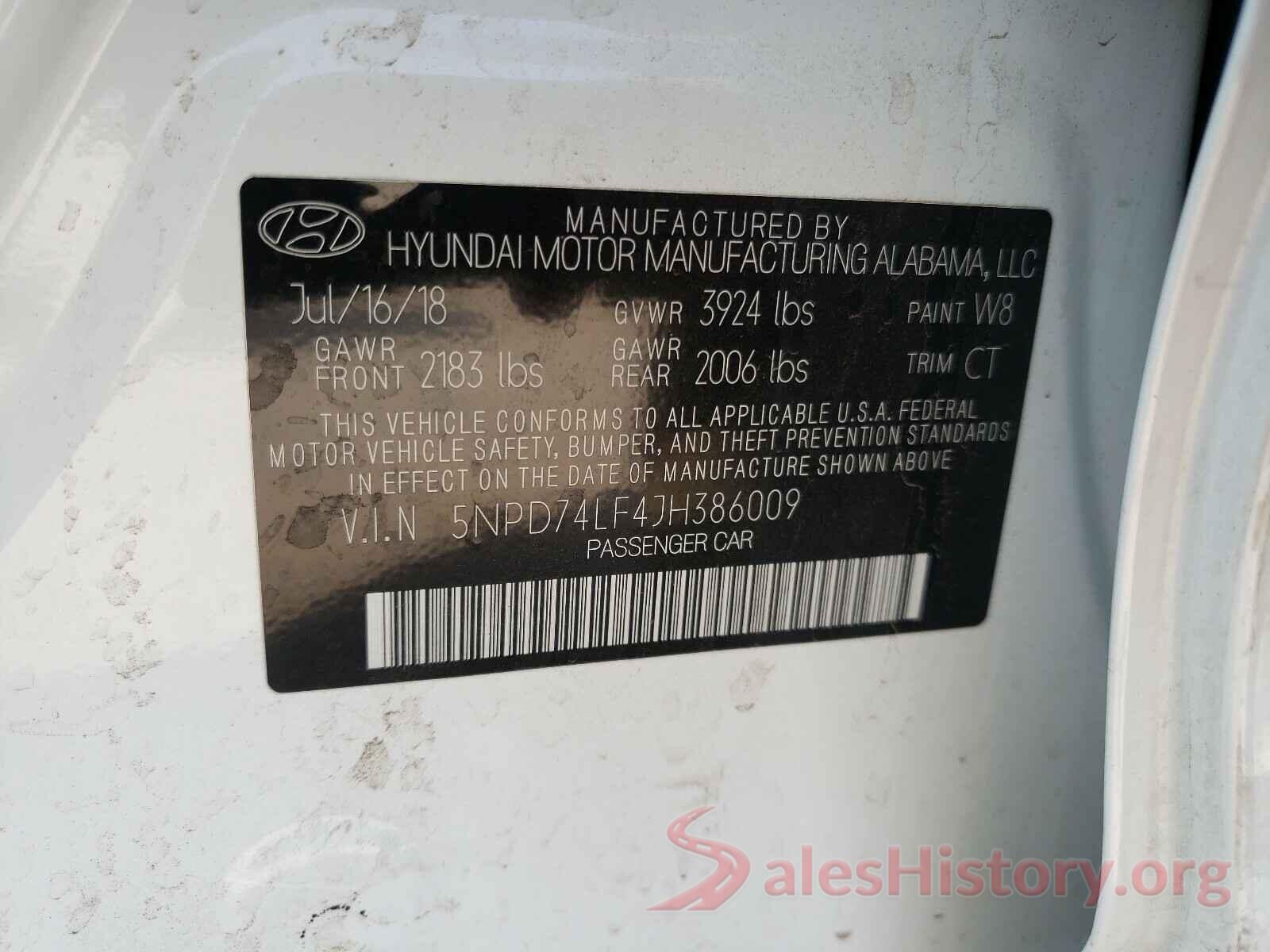 5NPD74LF4JH386009 2018 HYUNDAI ELANTRA