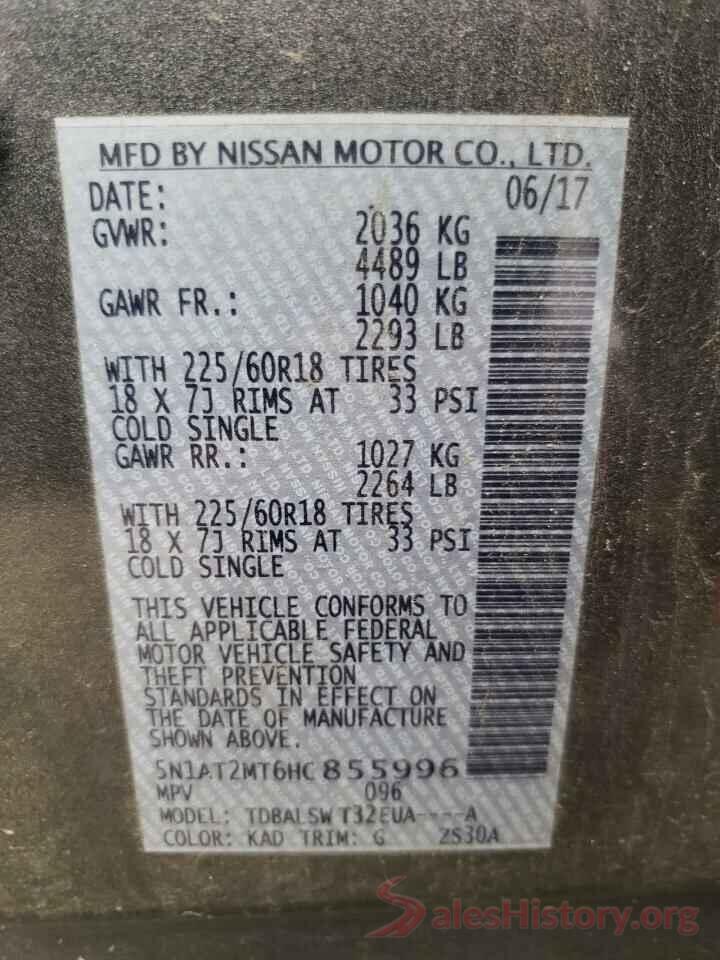 5N1AT2MT6HC855996 2017 NISSAN ROGUE