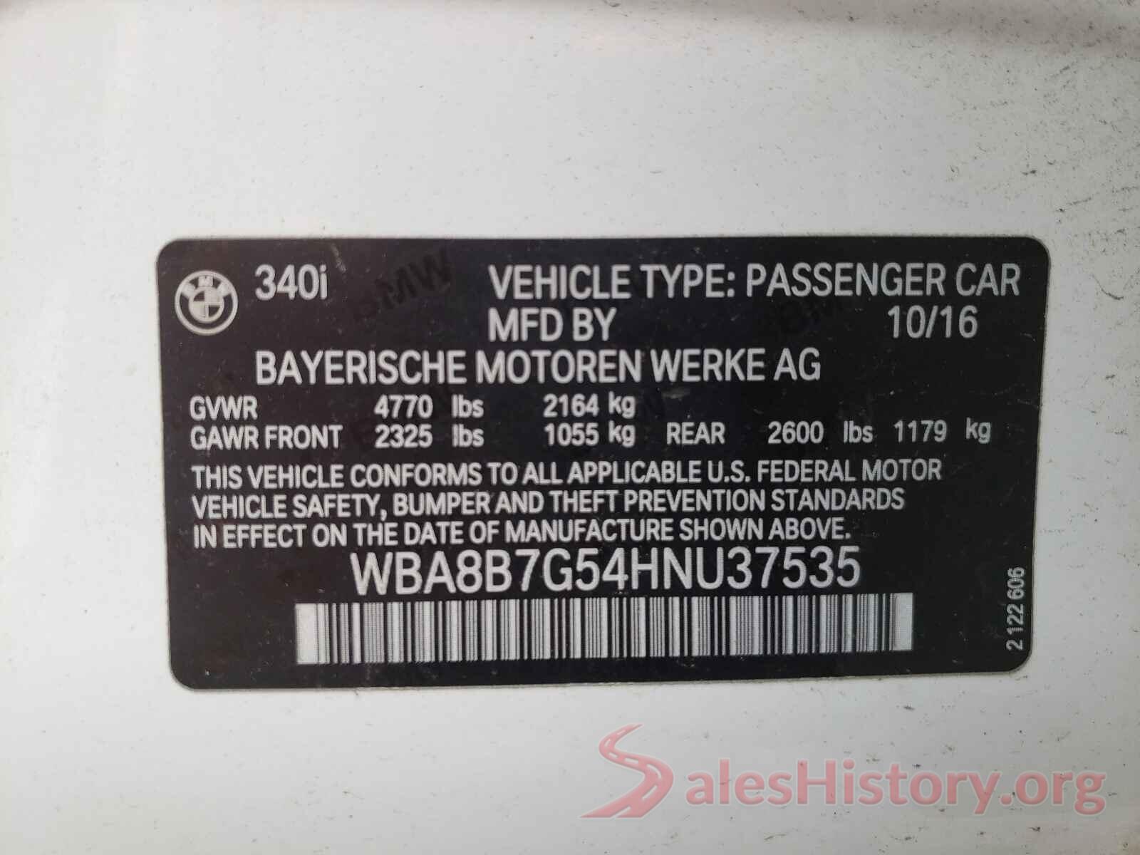 WBA8B7G54HNU37535 2017 BMW 3 SERIES