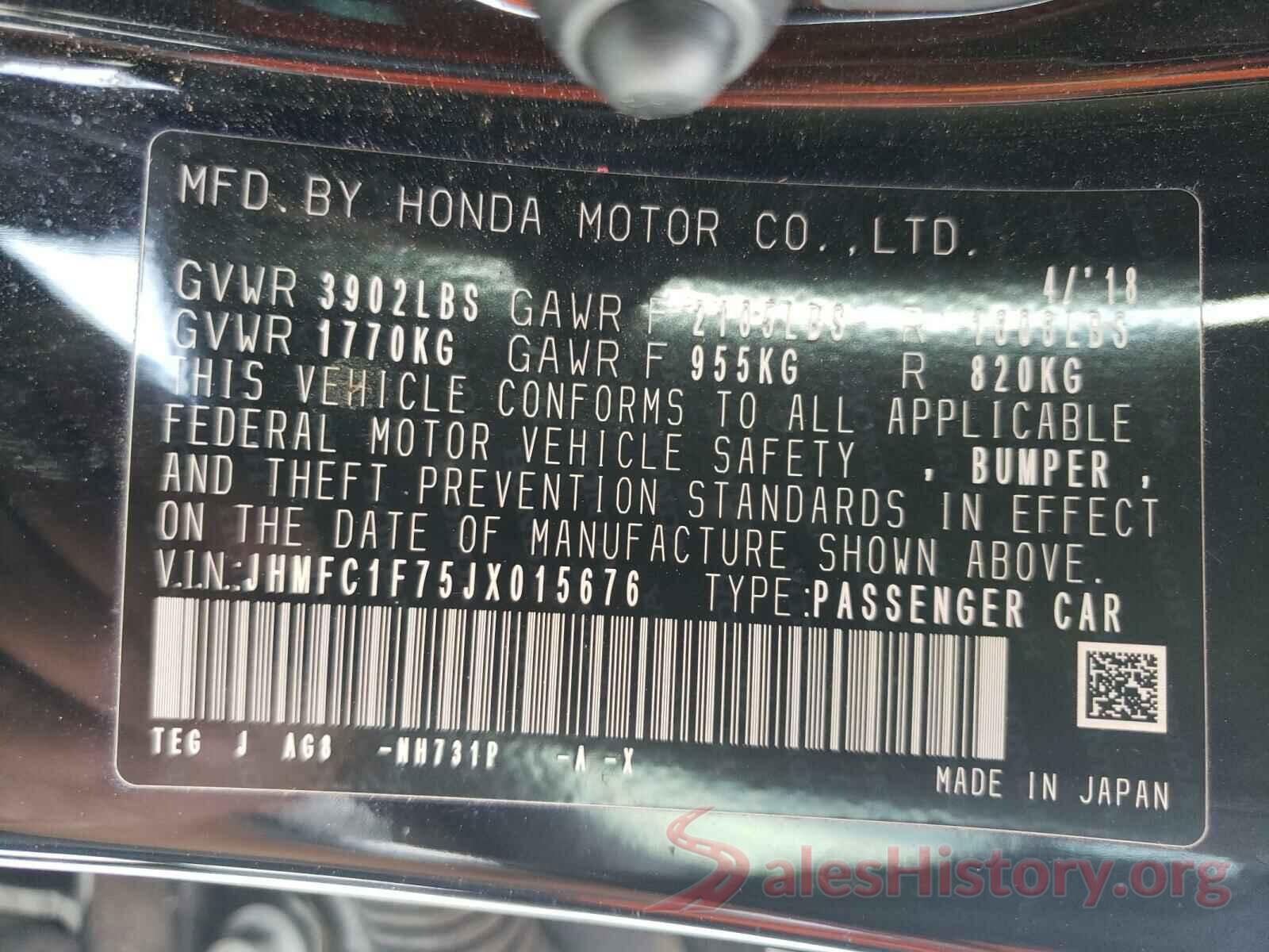 JHMFC1F75JX015676 2018 HONDA CIVIC