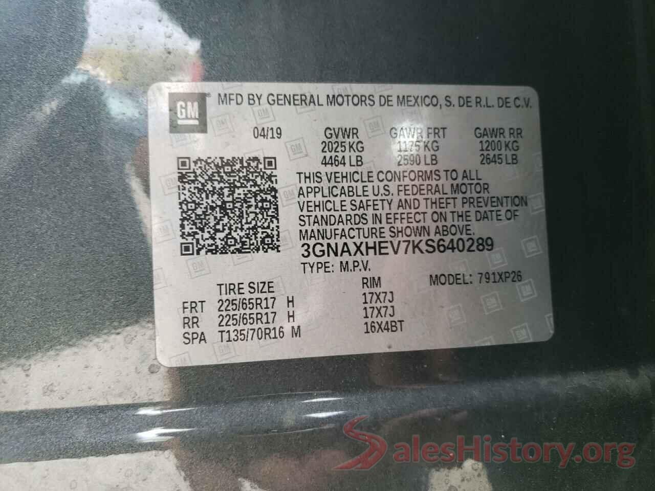 3GNAXHEV7KS640289 2019 CHEVROLET EQUINOX