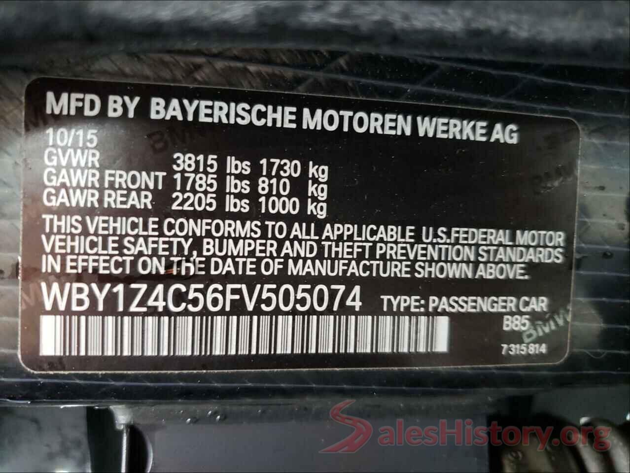 WBY1Z4C56FV505074 2015 BMW I SERIES