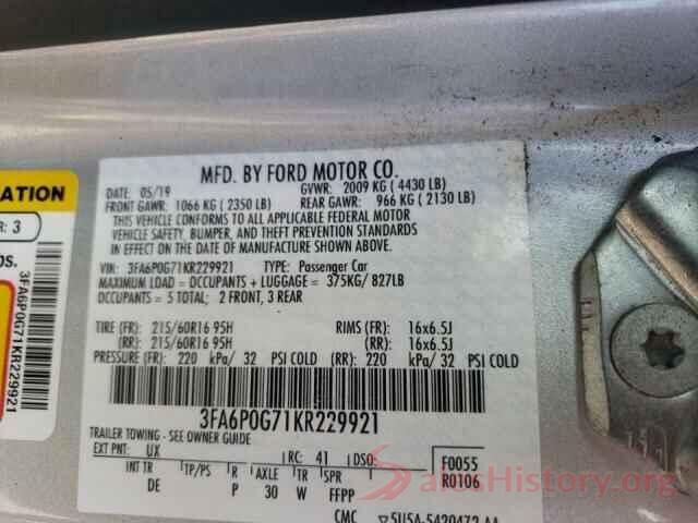 3FA6P0G71KR229921 2019 FORD FUSION