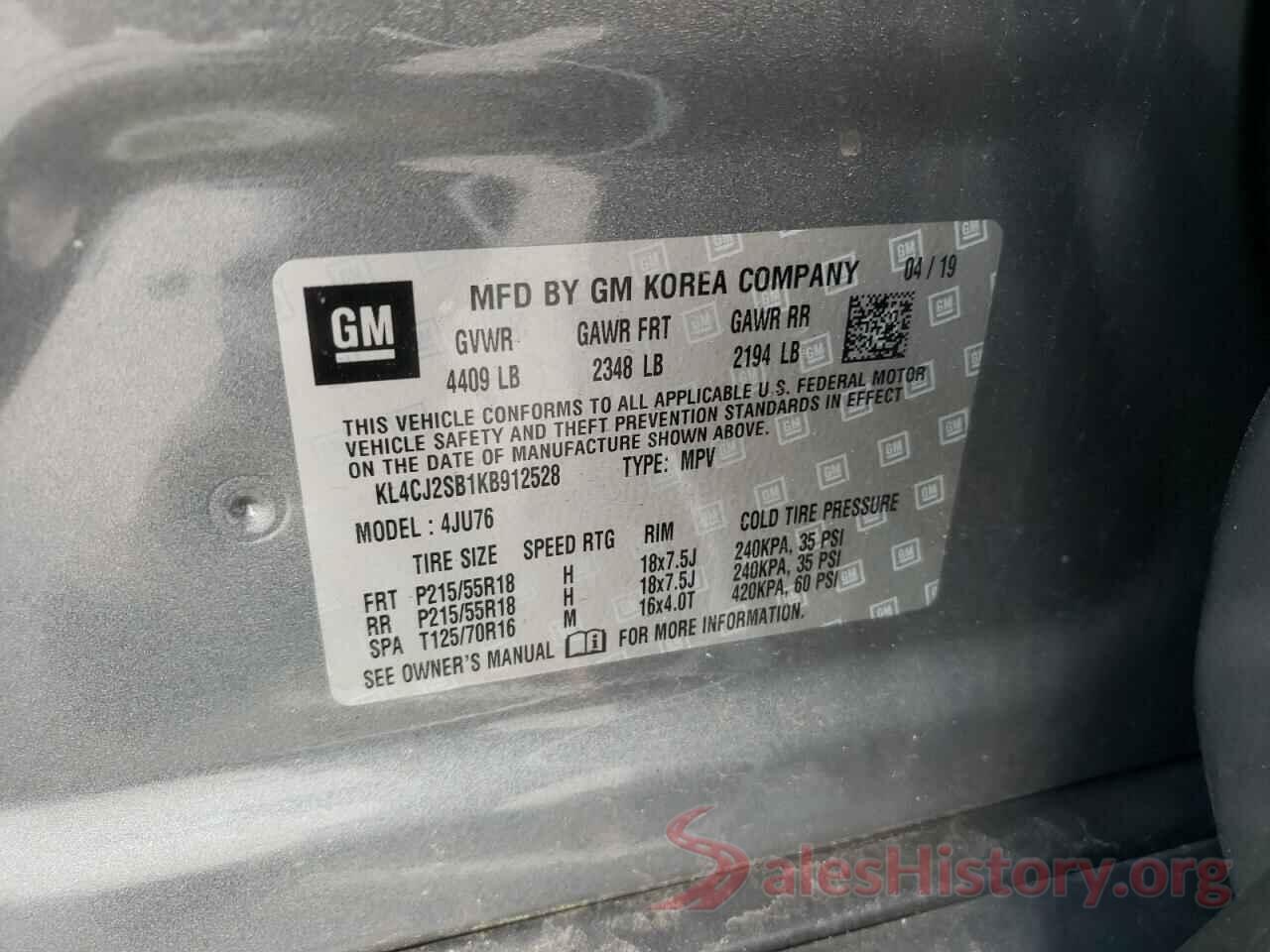 KL4CJ2SB1KB912528 2019 BUICK ENCORE