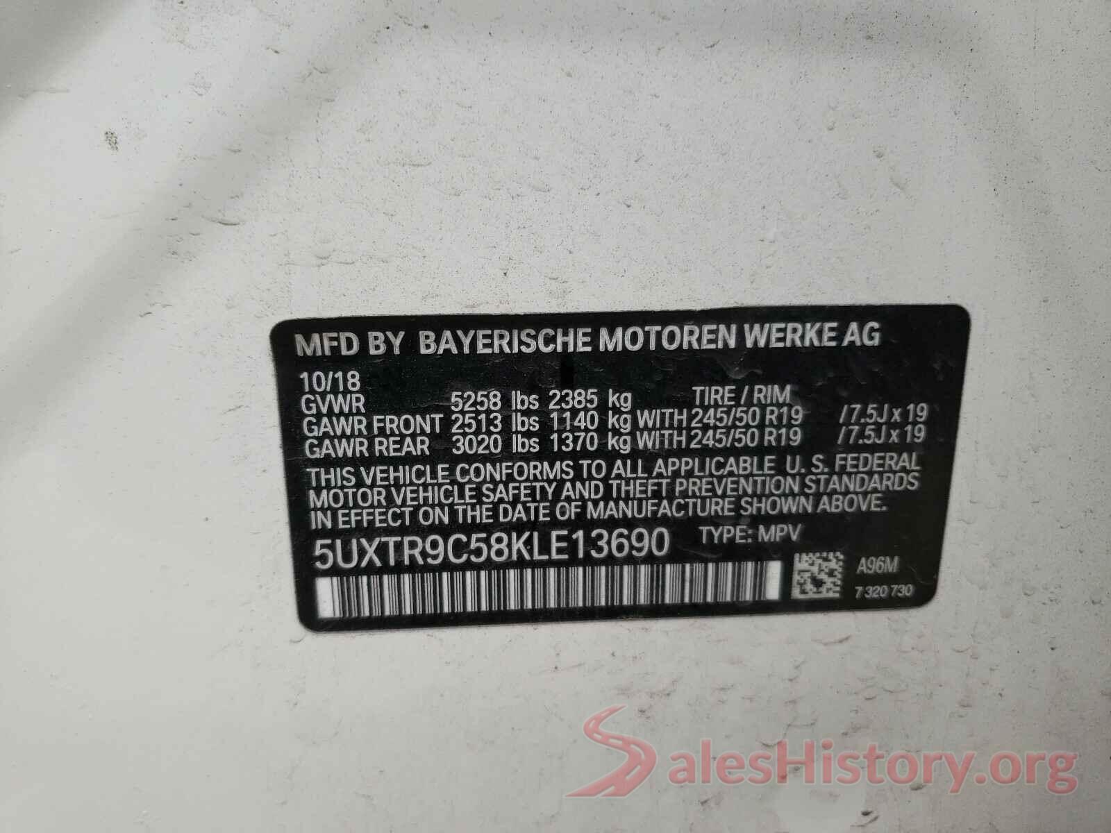 5UXTR9C58KLE13690 2019 BMW X3