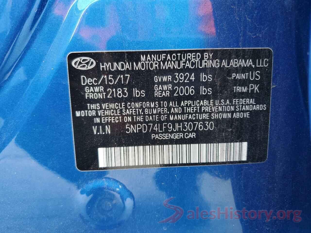 5NPD74LF9JH307630 2018 HYUNDAI ELANTRA