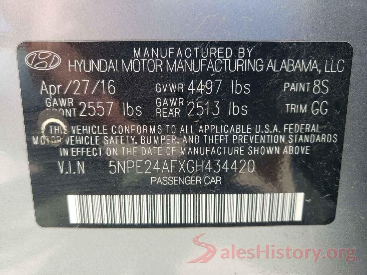 5NPE24AFXGH434420 2016 HYUNDAI SONATA