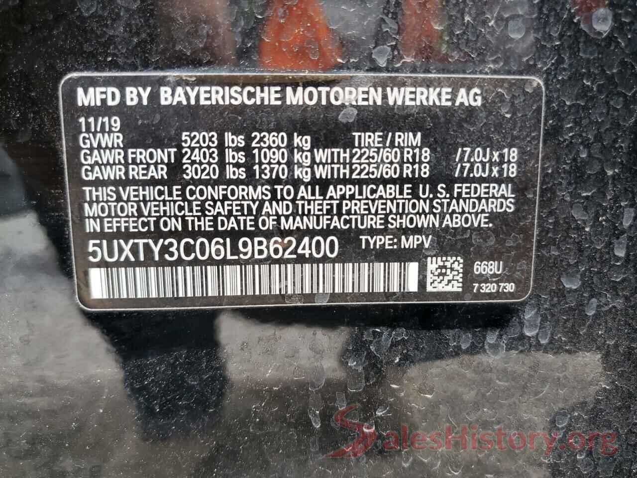 5UXTY3C06L9B62400 2020 BMW X3