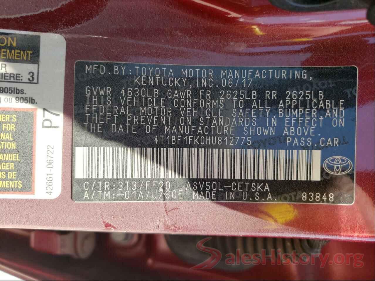 4T1BF1FK0HU812775 2017 TOYOTA CAMRY