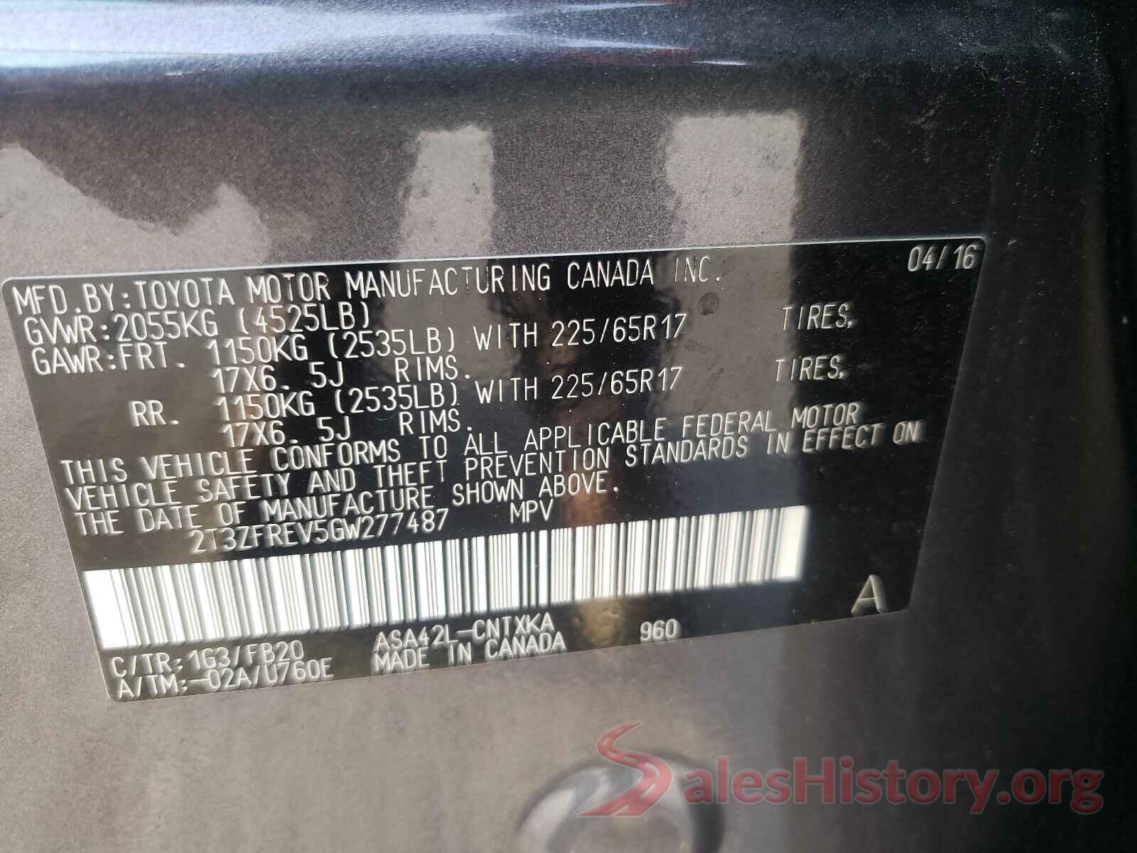 2T3ZFREV5GW277487 2016 TOYOTA RAV4