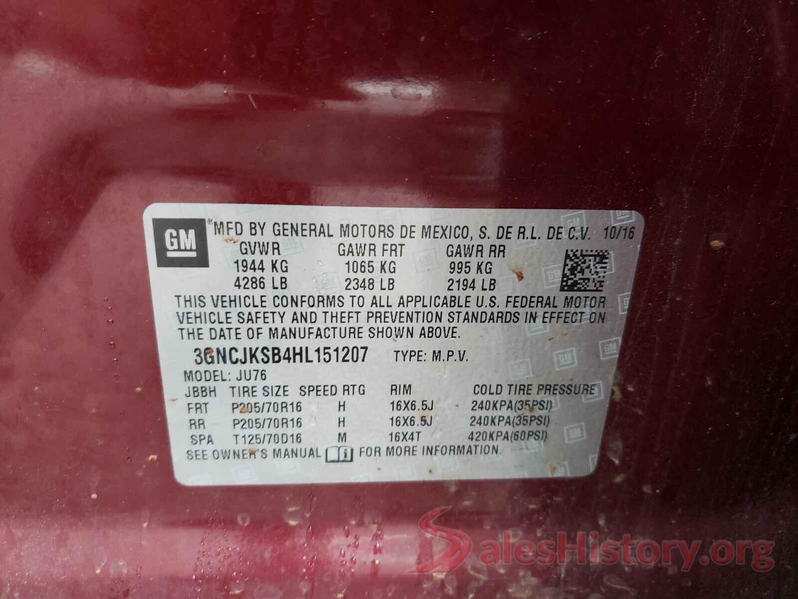 3GNCJKSB4HL151207 2017 CHEVROLET TRAX