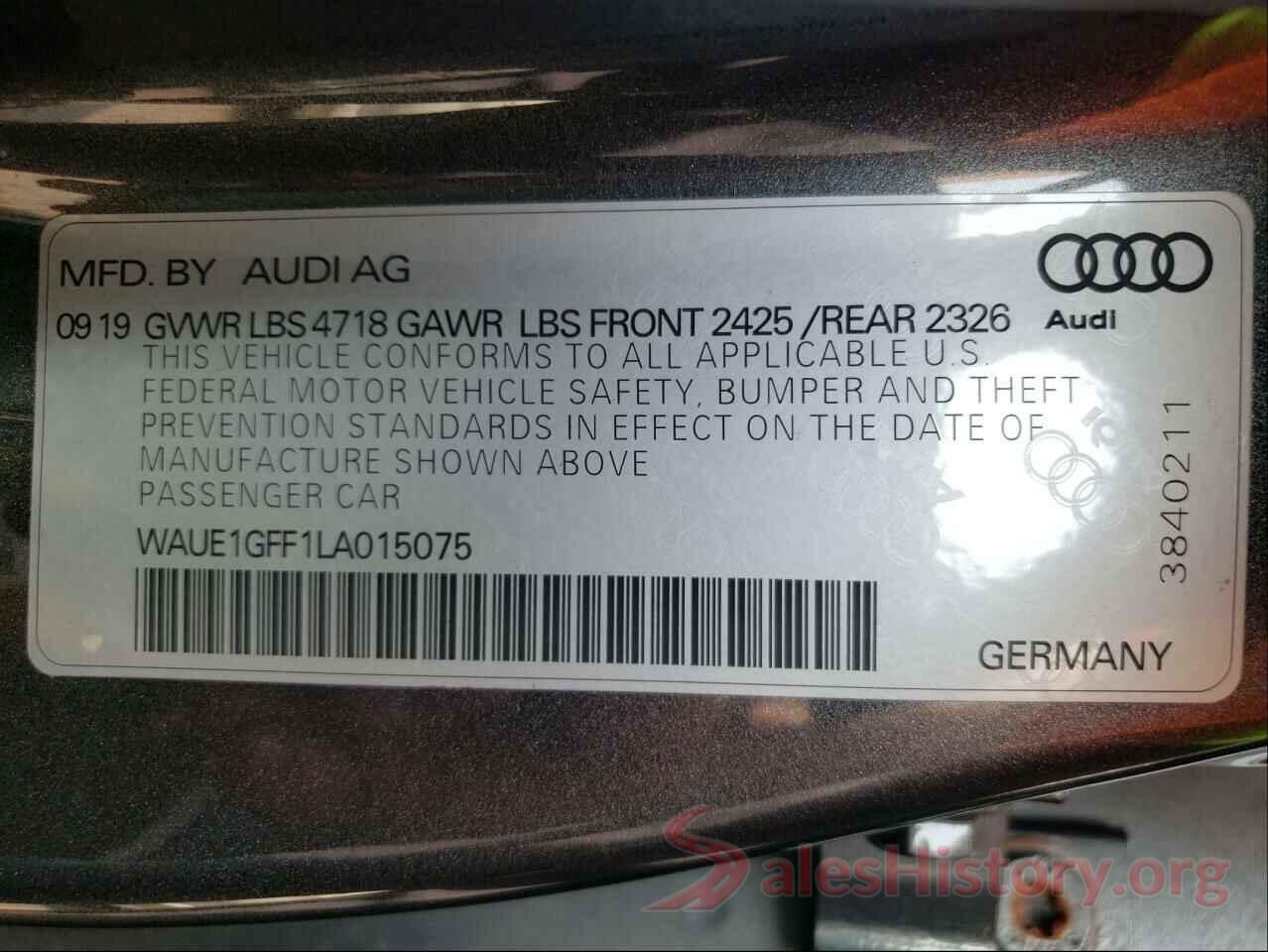 WAUE1GFF1LA015075 2020 AUDI S3