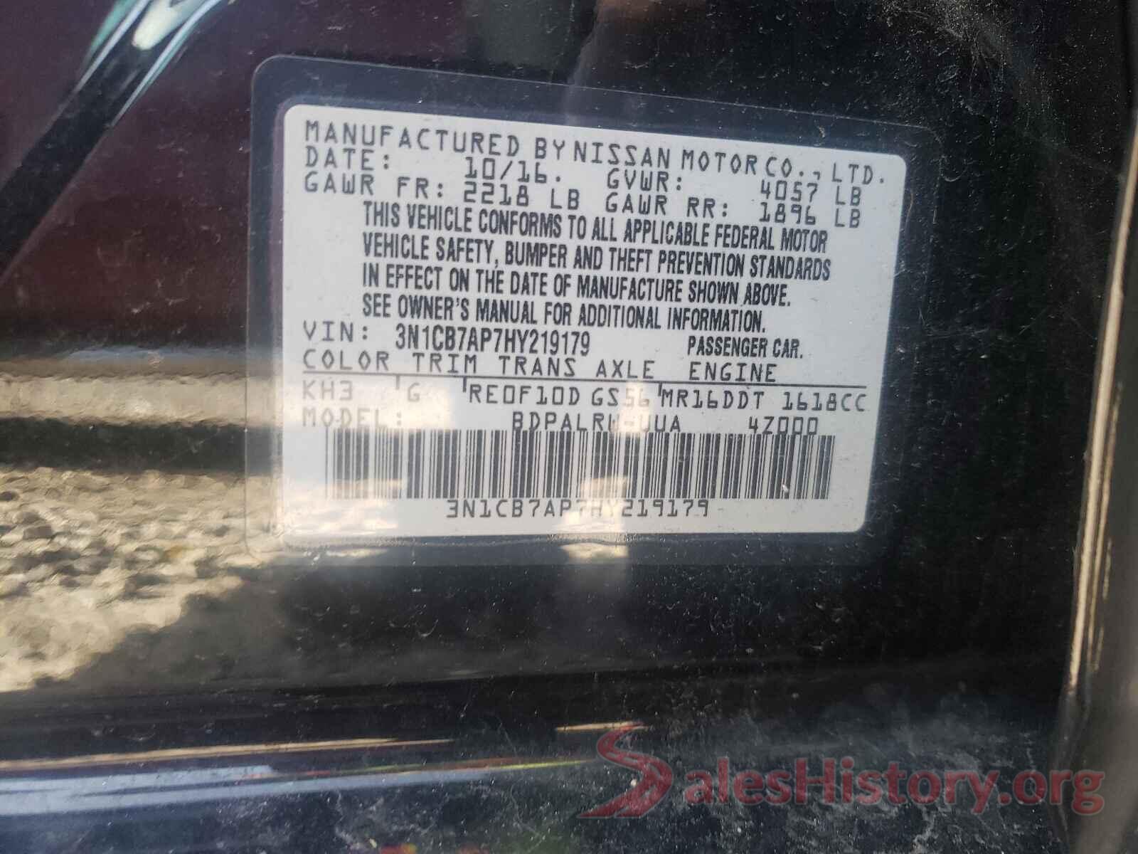 3N1CB7AP7HY219179 2017 NISSAN SENTRA