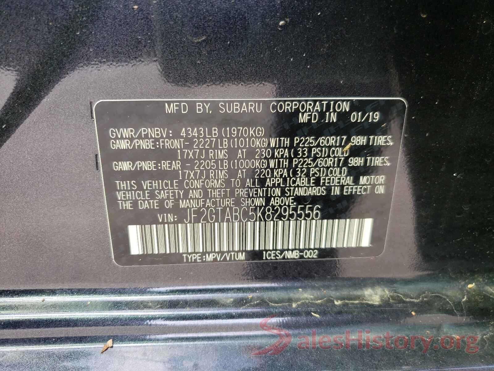 JF2GTABC5K8295556 2019 SUBARU CROSSTREK