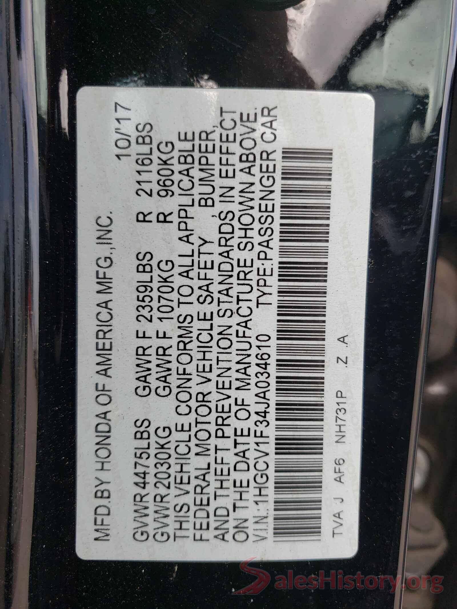 1HGCV1F34JA034610 2018 HONDA ACCORD