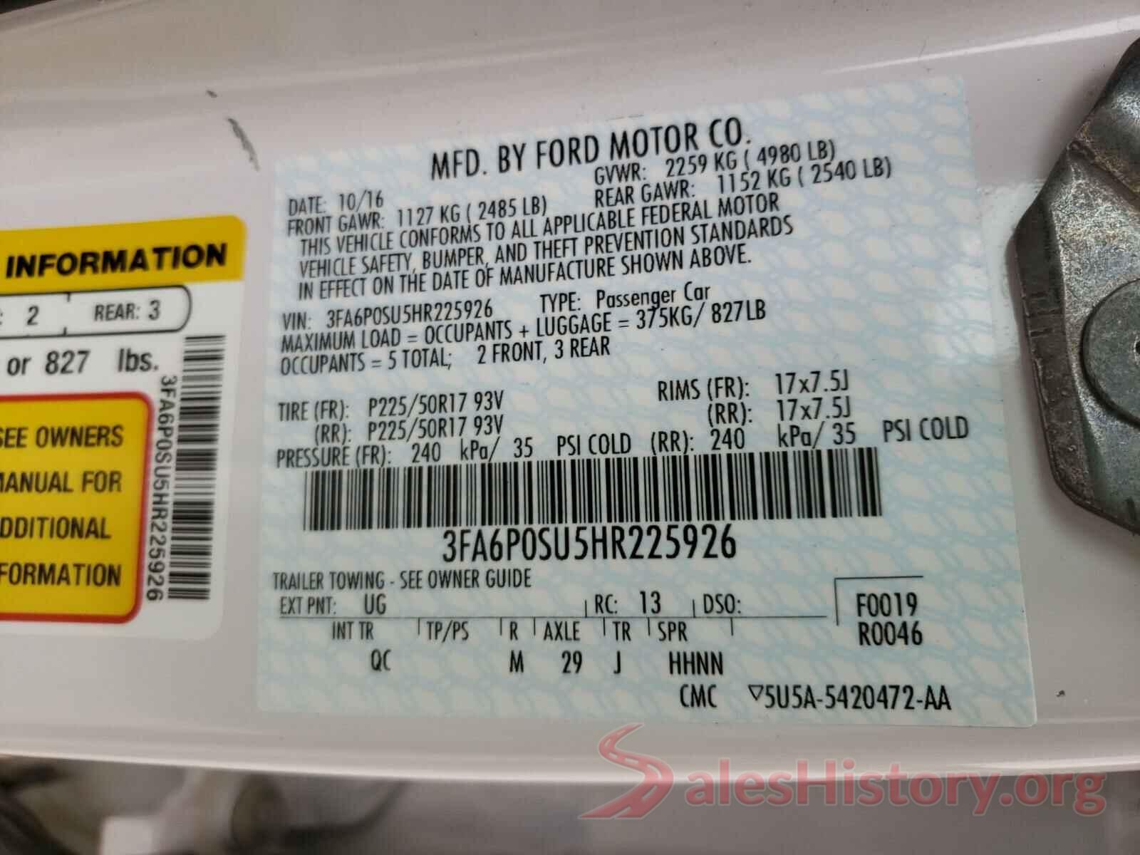 3FA6P0SU5HR225926 2017 FORD FUSION