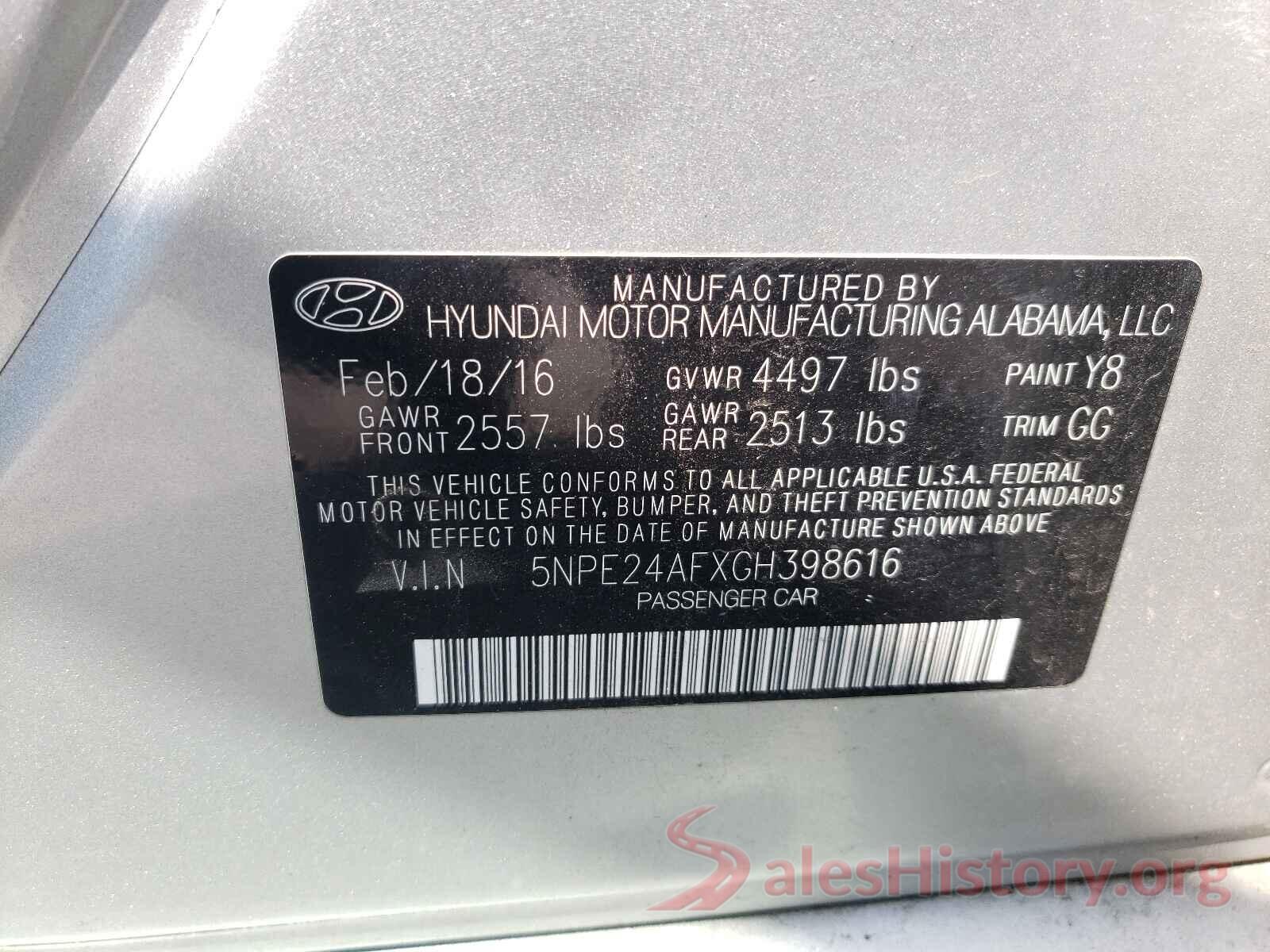 5NPE24AFXGH398616 2016 HYUNDAI SONATA