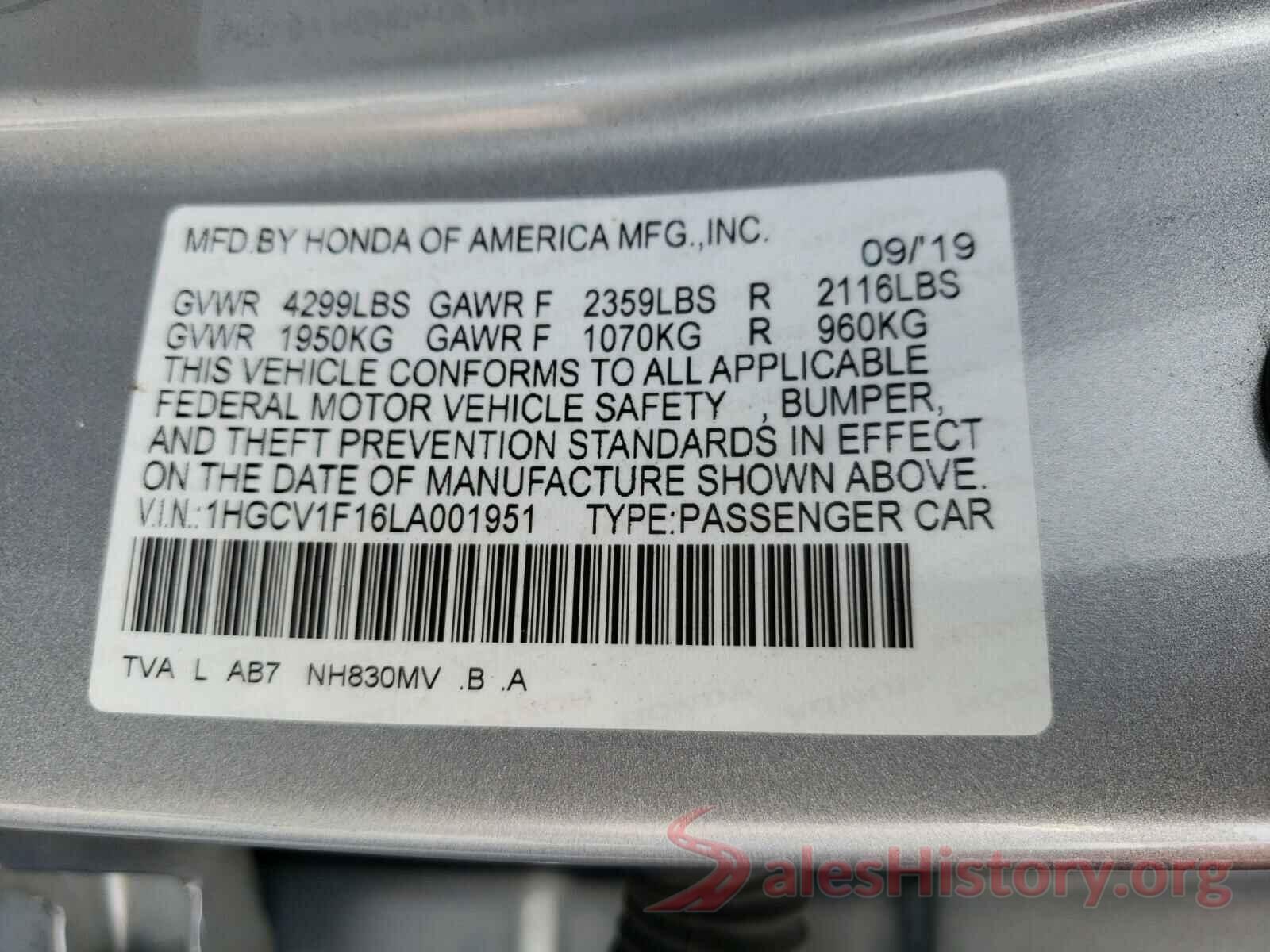 1HGCV1F16LA001951 2020 HONDA ACCORD