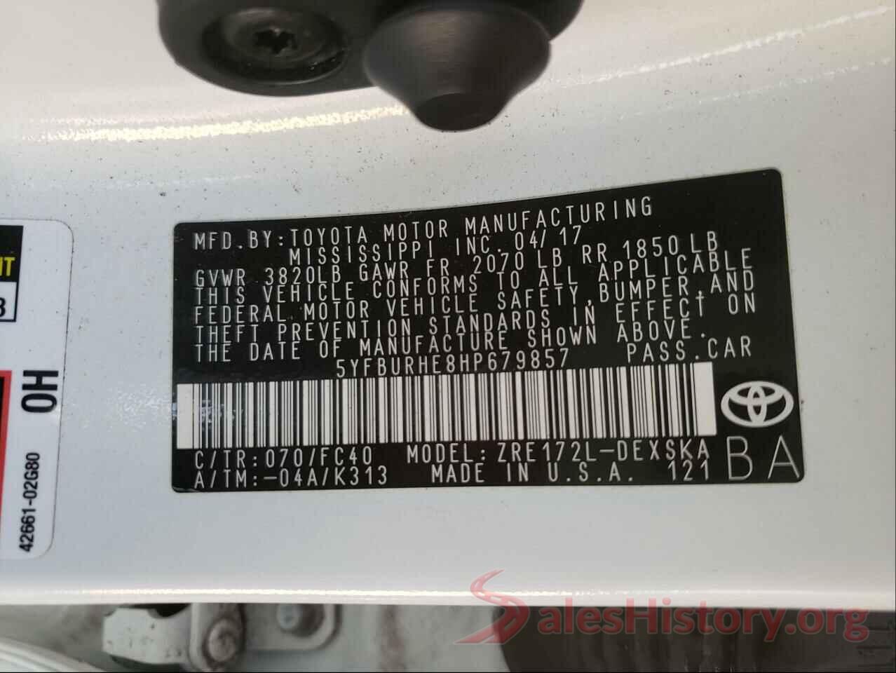 5YFBURHE8HP679857 2017 TOYOTA COROLLA