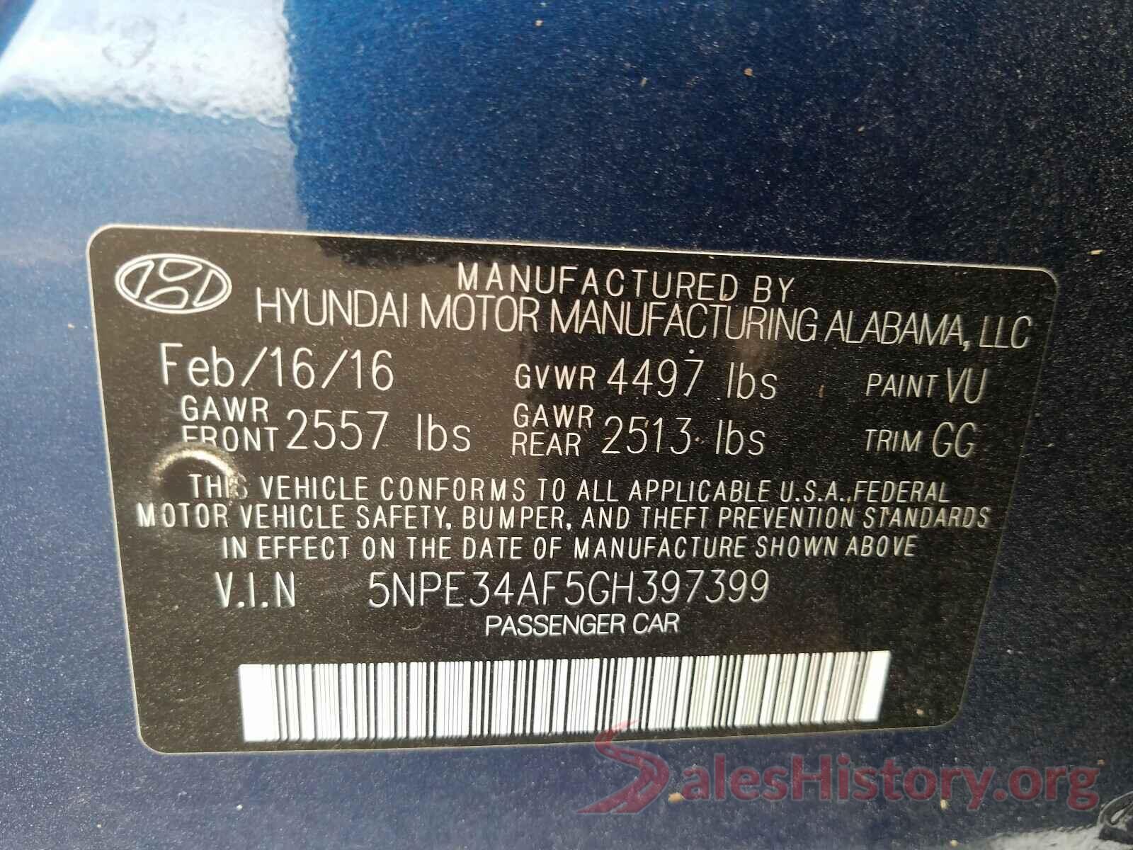 5NPE34AF5GH397399 2016 HYUNDAI SONATA