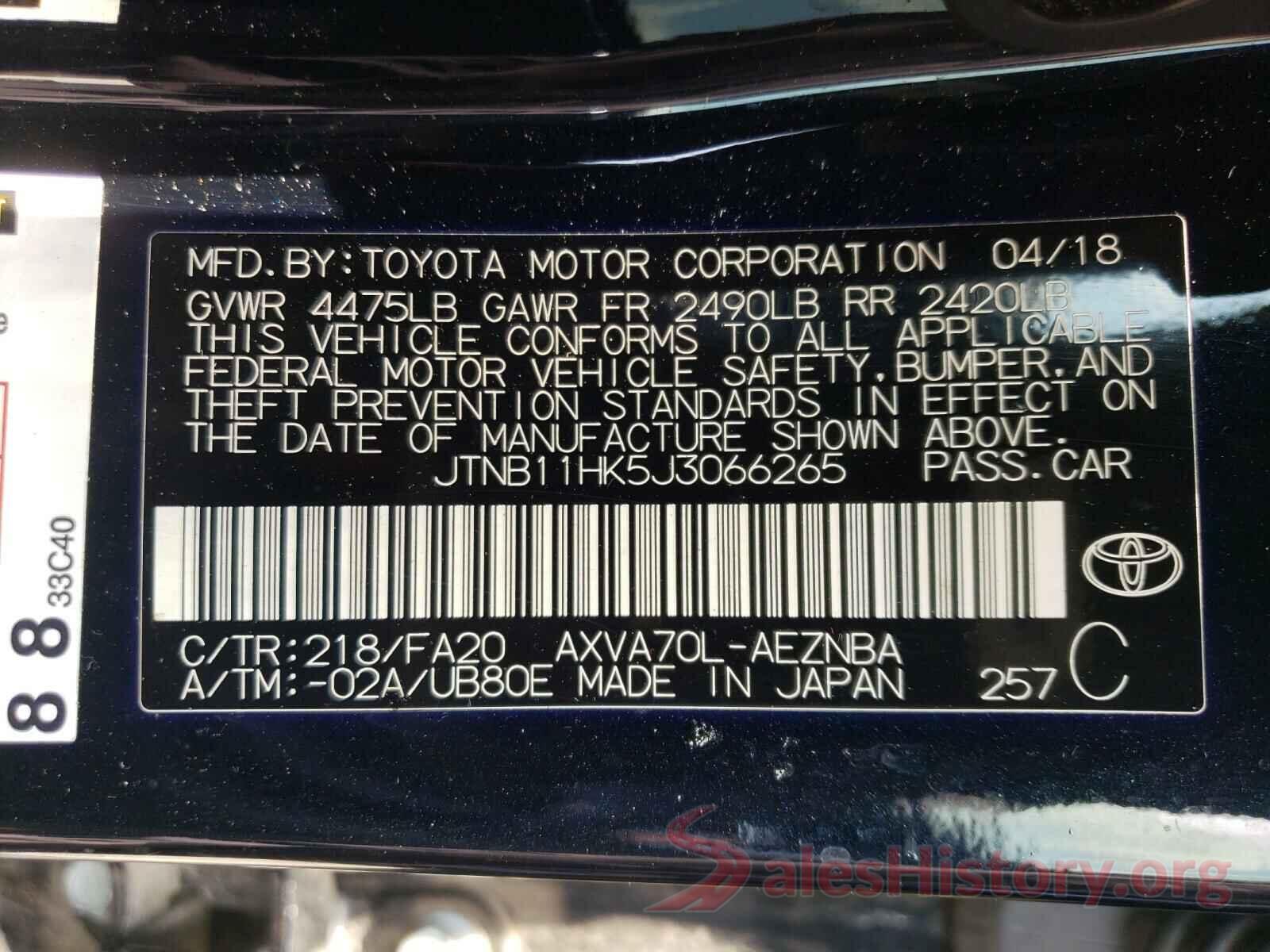 JTNB11HK5J3066265 2018 TOYOTA CAMRY