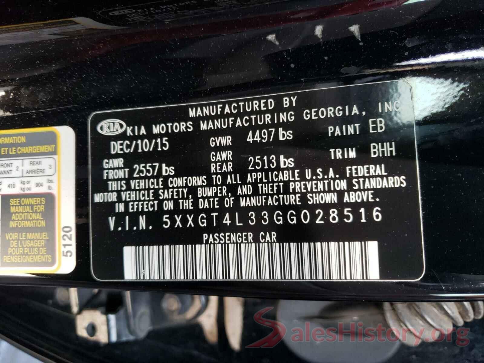 5XXGT4L33GG028516 2016 KIA OPTIMA