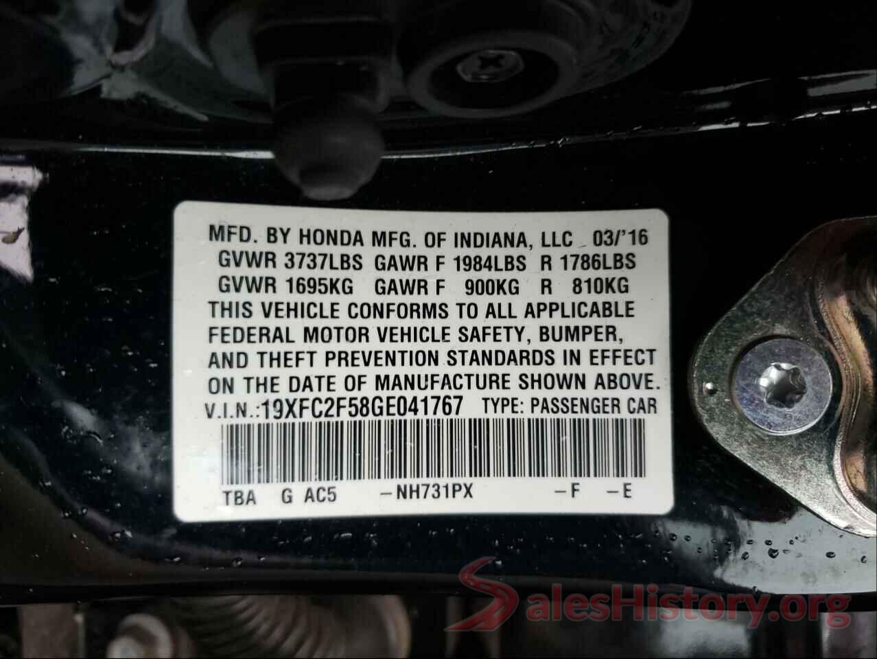 19XFC2F58GE041767 2016 HONDA CIVIC