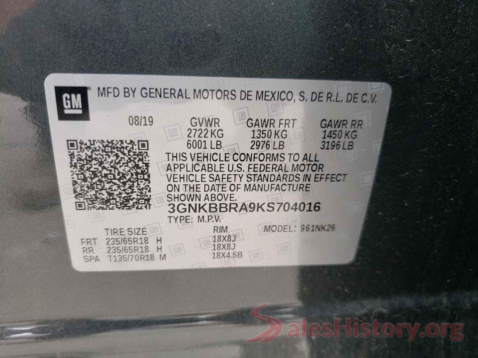 3GNKBBRA9KS704016 2019 CHEVROLET BLAZER