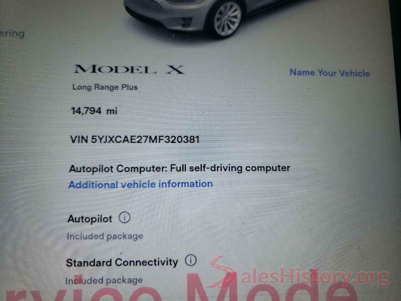 5YJXCAE27MF320381 2021 TESLA MODEL X