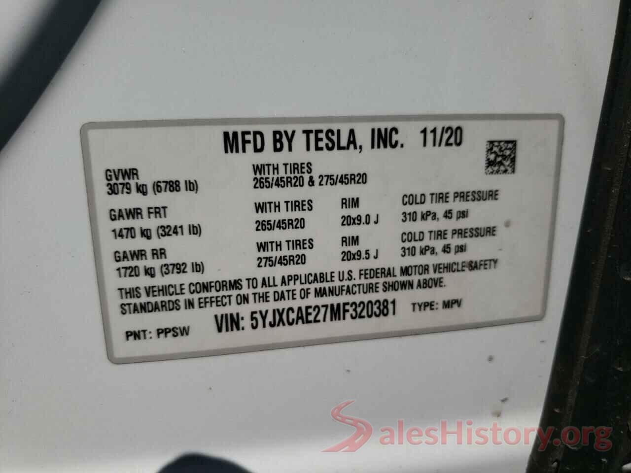 5YJXCAE27MF320381 2021 TESLA MODEL X