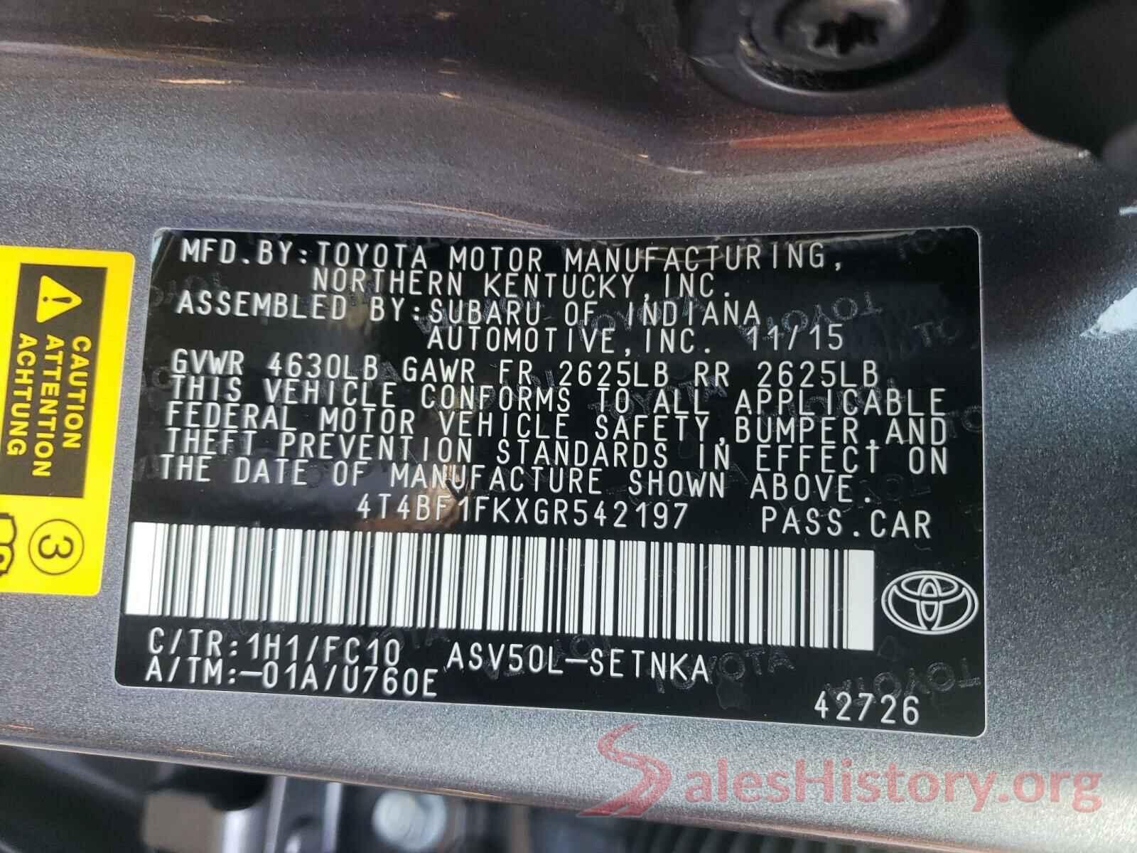 4T4BF1FKXGR542197 2016 TOYOTA CAMRY