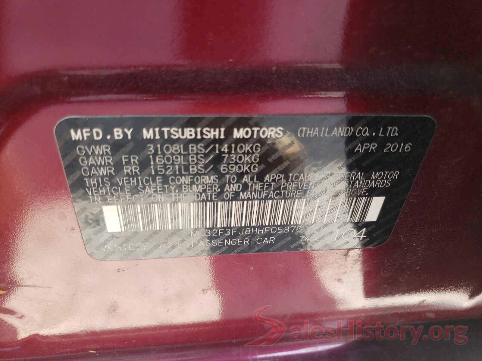 ML32F3FJ8HHF05876 2017 MITSUBISHI MIRAGE