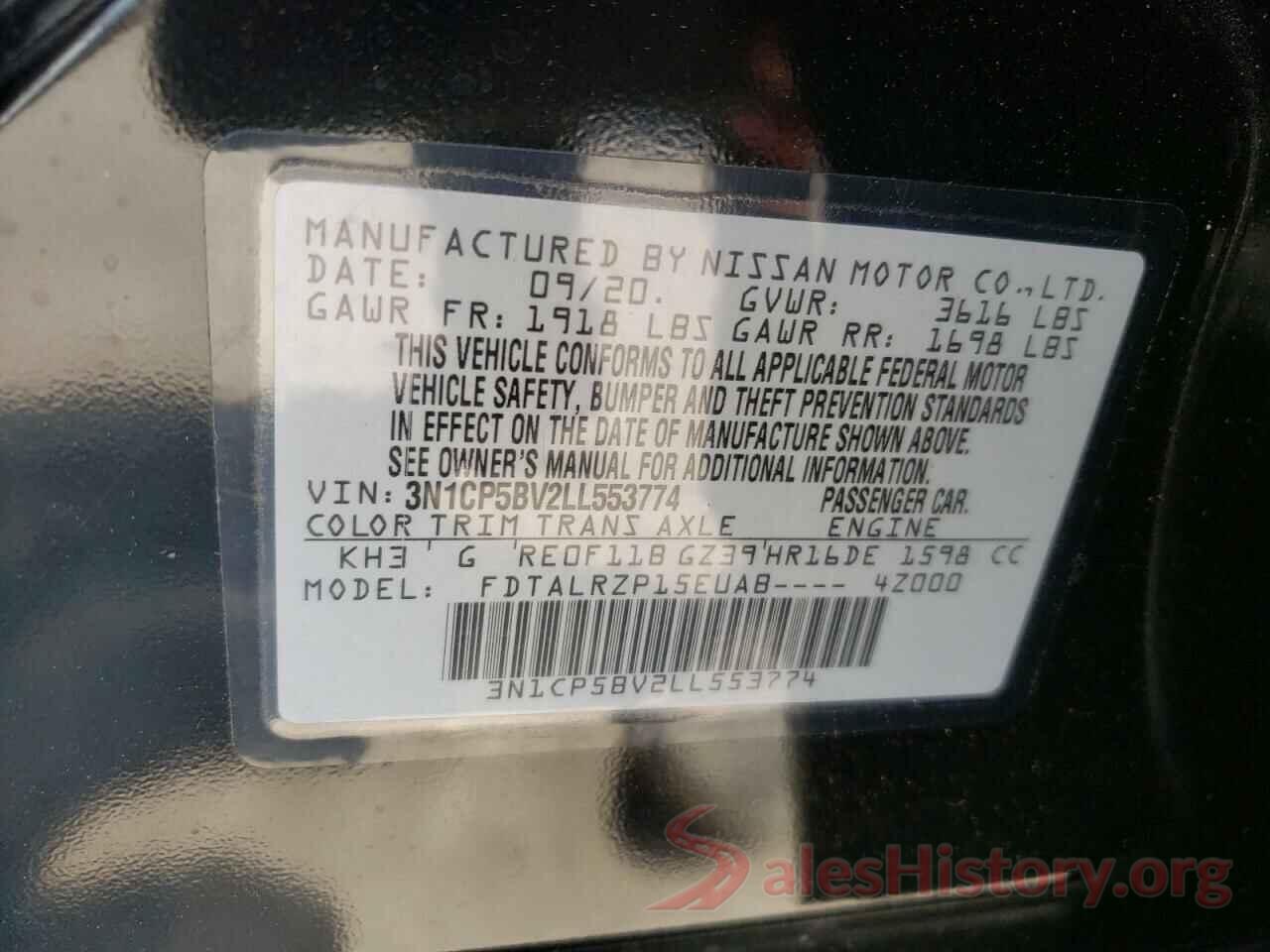 3N1CP5BV2LL553774 2020 NISSAN KICKS