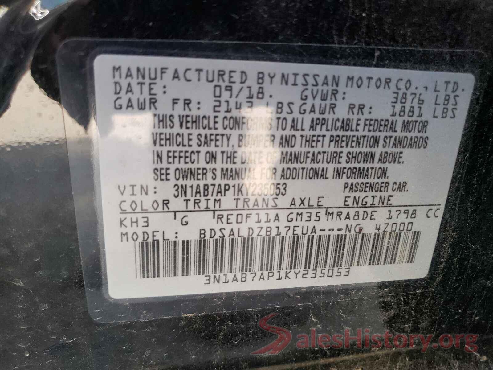 3N1AB7AP1KY235053 2019 NISSAN SENTRA