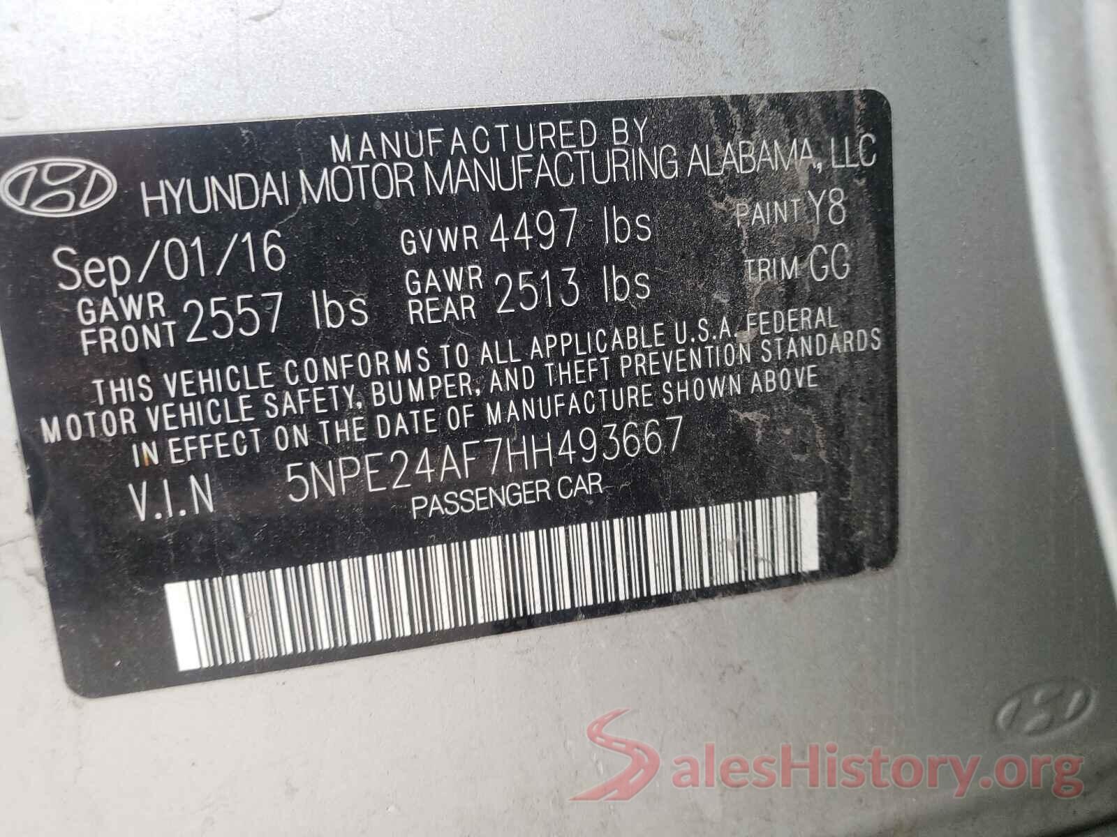 5NPE24AF7HH493667 2017 HYUNDAI SONATA