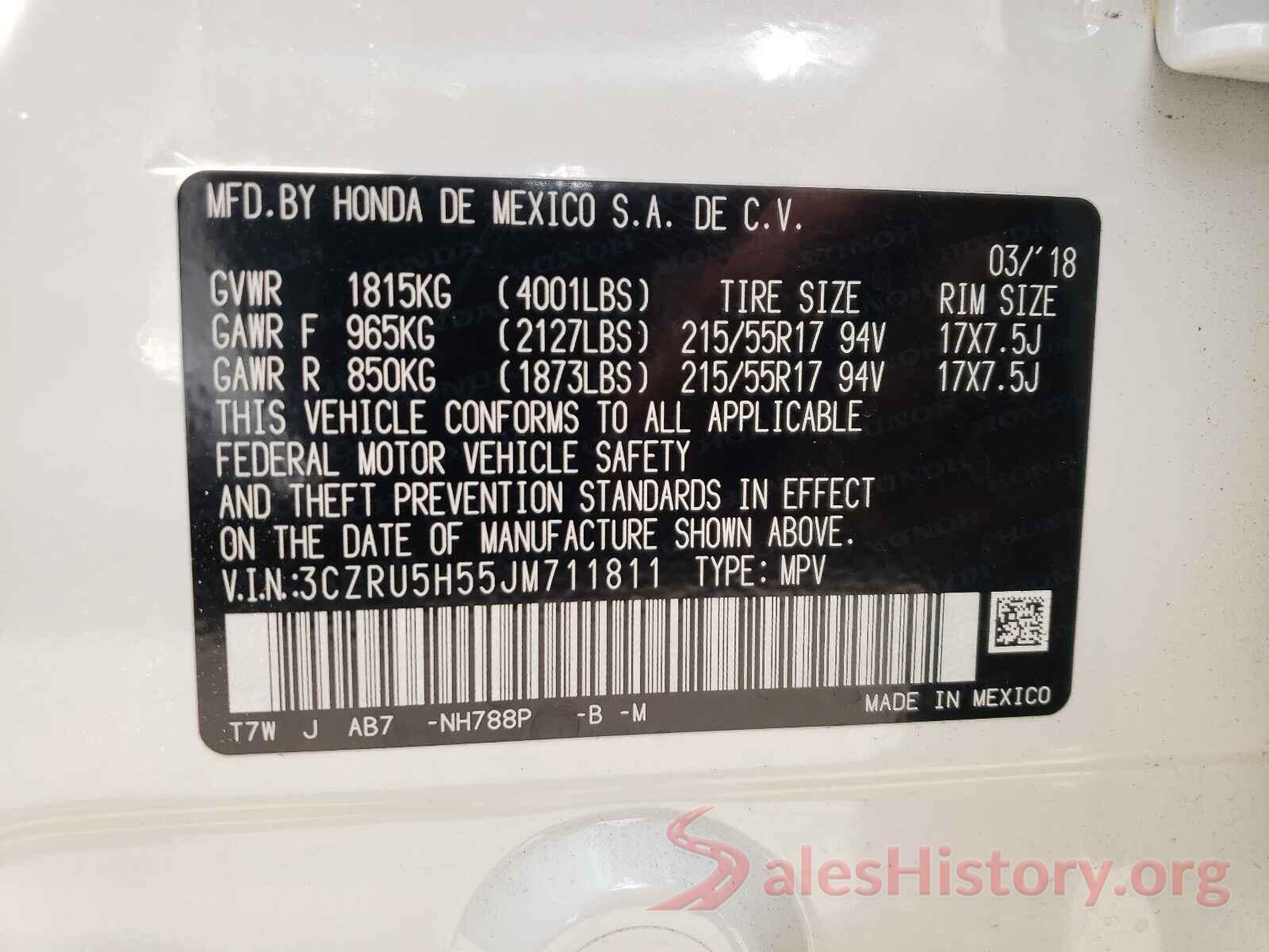 3CZRU5H55JM711811 2018 HONDA HR-V