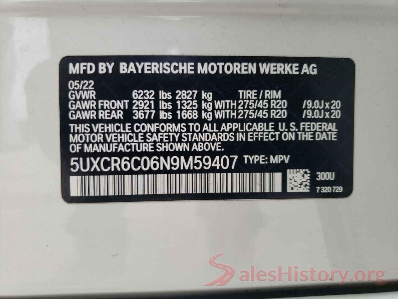 5UXCR6C06N9M59407 2022 BMW X5