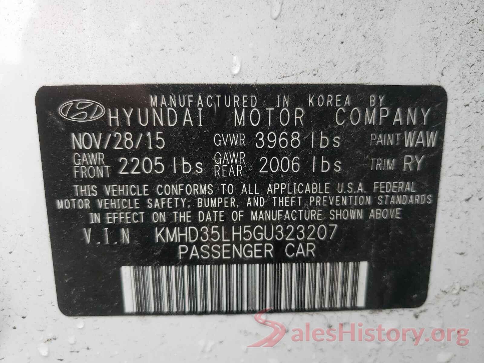 KMHD35LH5GU323207 2016 HYUNDAI ELANTRA