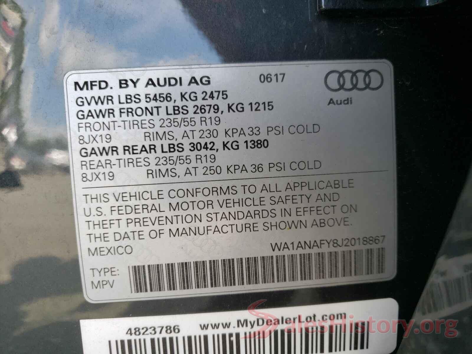 WA1ANAFY8J2018867 2018 AUDI Q5